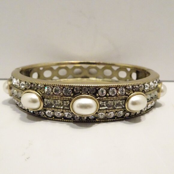 Heidi Daus Jewelry - Heidi Daus Tantalizing Byzantine Bracelet Size S/M Faux Pearl & Crystal Bangle